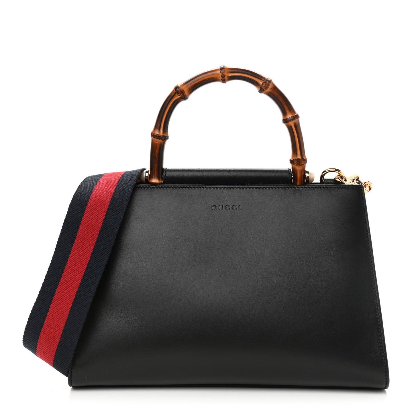 Nappa Bamboo Web Small Nymphaea Top Handle Bag Black