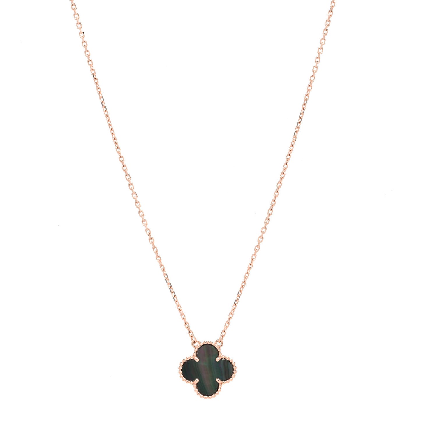 18K Rose Gold Gray Mother of Pearl Vintage Alhambra Pendant Necklace