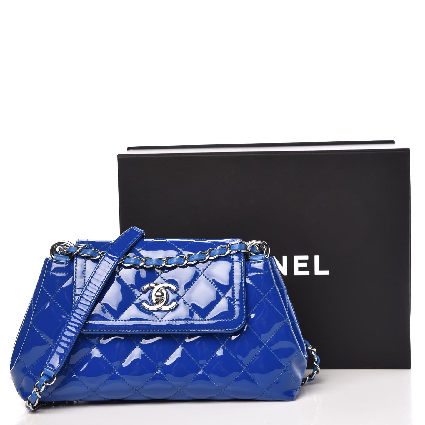 Patent Quilted Medium Coco Shine Accordion Flap Blue