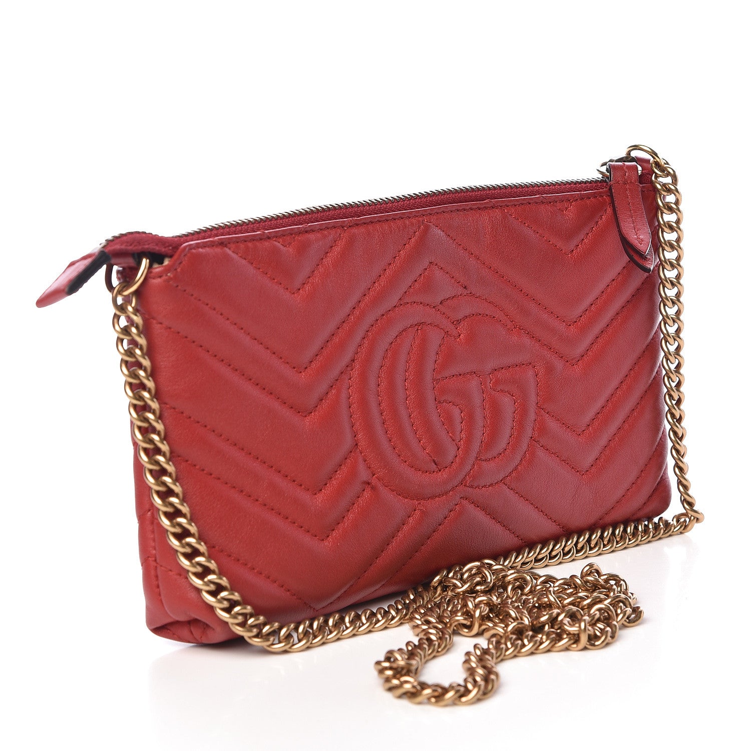 Gucci Calfskin Matelasse Mini GG Marmont Chain Bag Hibiscus Red 3 of 14