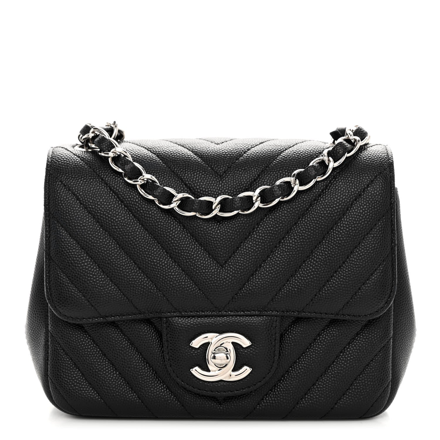 Chanel Caviar Chevron Quilted Mini Square Flap Black 1 of 10