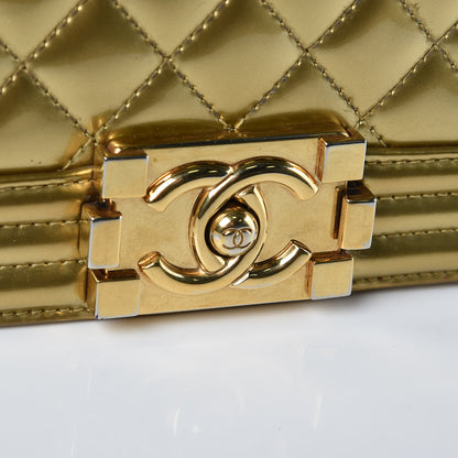 Chanel Metallic Patent Calfskin Quilted Medium Boy Flap Gold 14 of 18