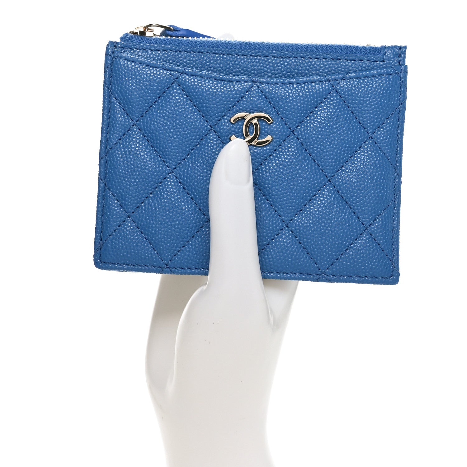 Chanel Caviar Quilted CC Zip Card Holder Blue 2 of 9