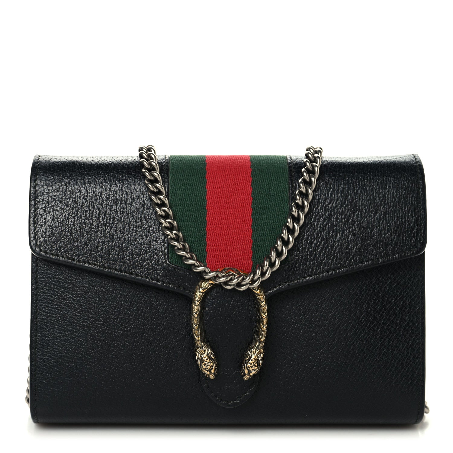 Gucci Calfskin Web Mini Dionysus Chain Wallet Black 1 of 10