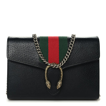 Gucci Calfskin Web Mini Dionysus Chain Wallet Black 1 of 10