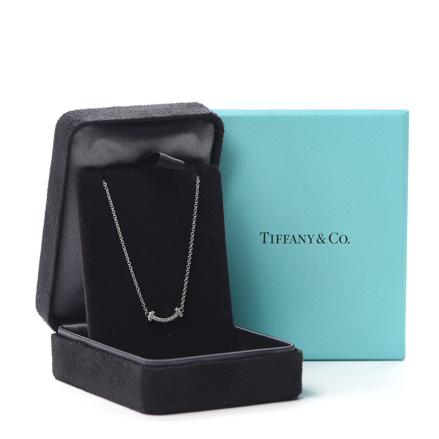 Tiffany 18K White Gold Diamond Mini T Smile Pendant Necklace 6 of 6