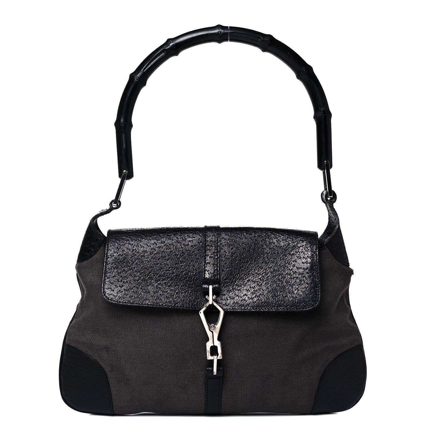Gucci Calfskin Bamboo Handle Jackie O Hobo Black 1 of 9
