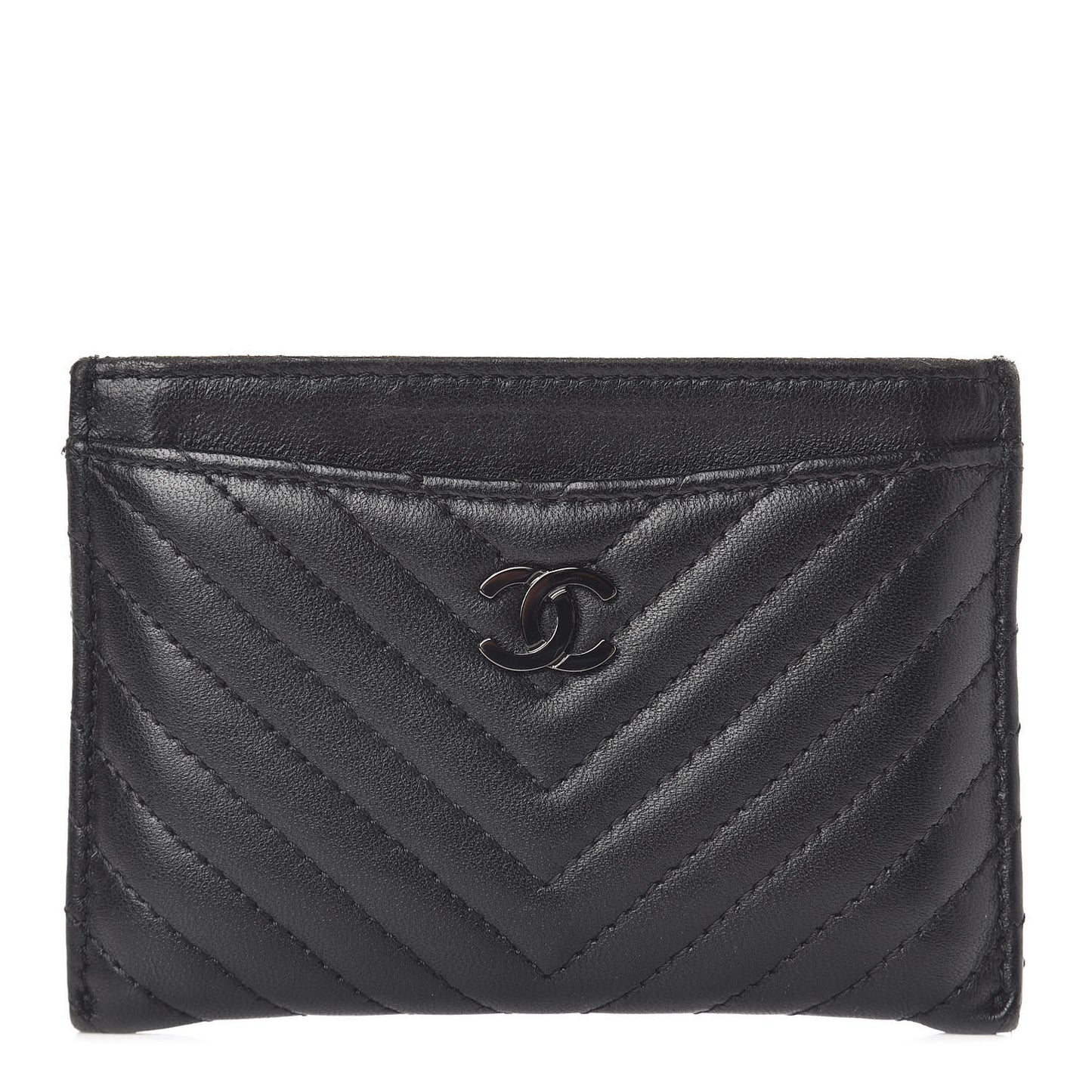 Lambskin Chevron Quilted Card Holder So Black