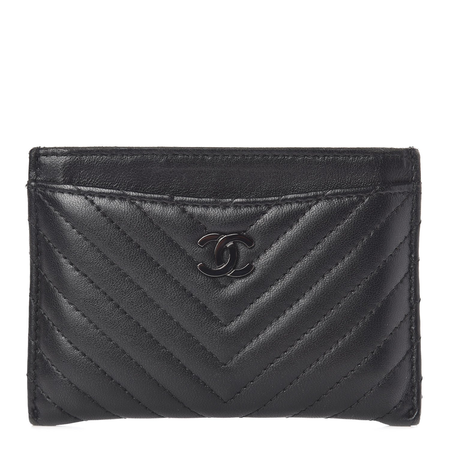 Chanel Lambskin Chevron Quilted Card Holder So Black 1 of 9