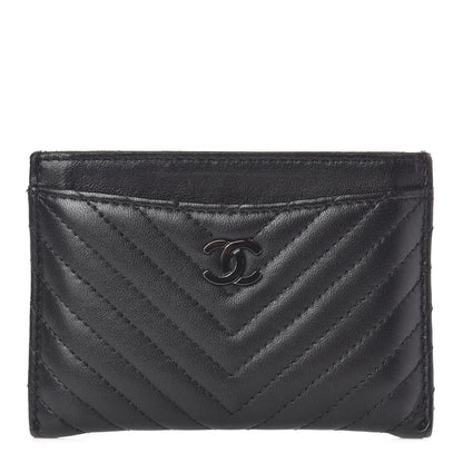 Chanel Lambskin Chevron Quilted Card Holder So Black 1 of 9