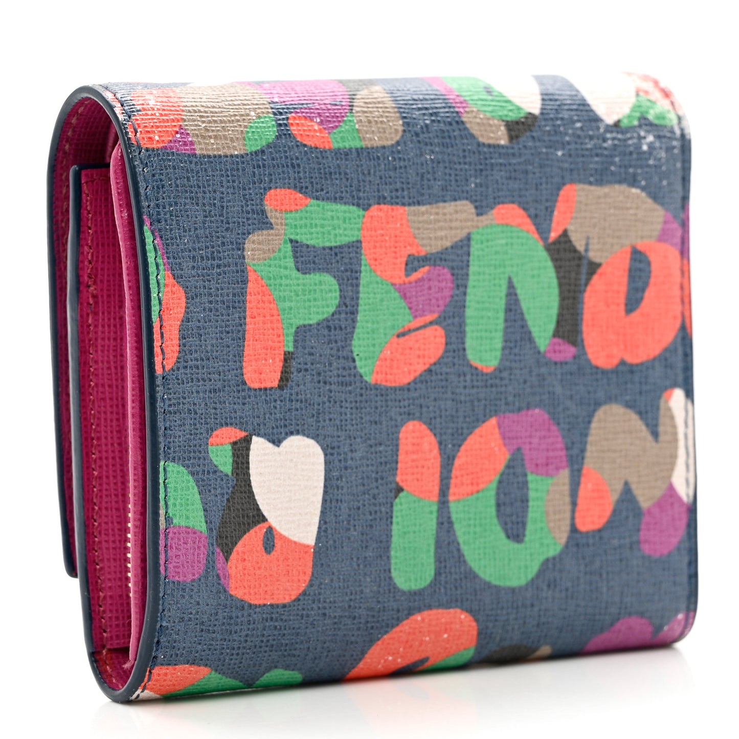 Vitello Elite Fendi Roma Compact Wallet Cobalt Multicolor