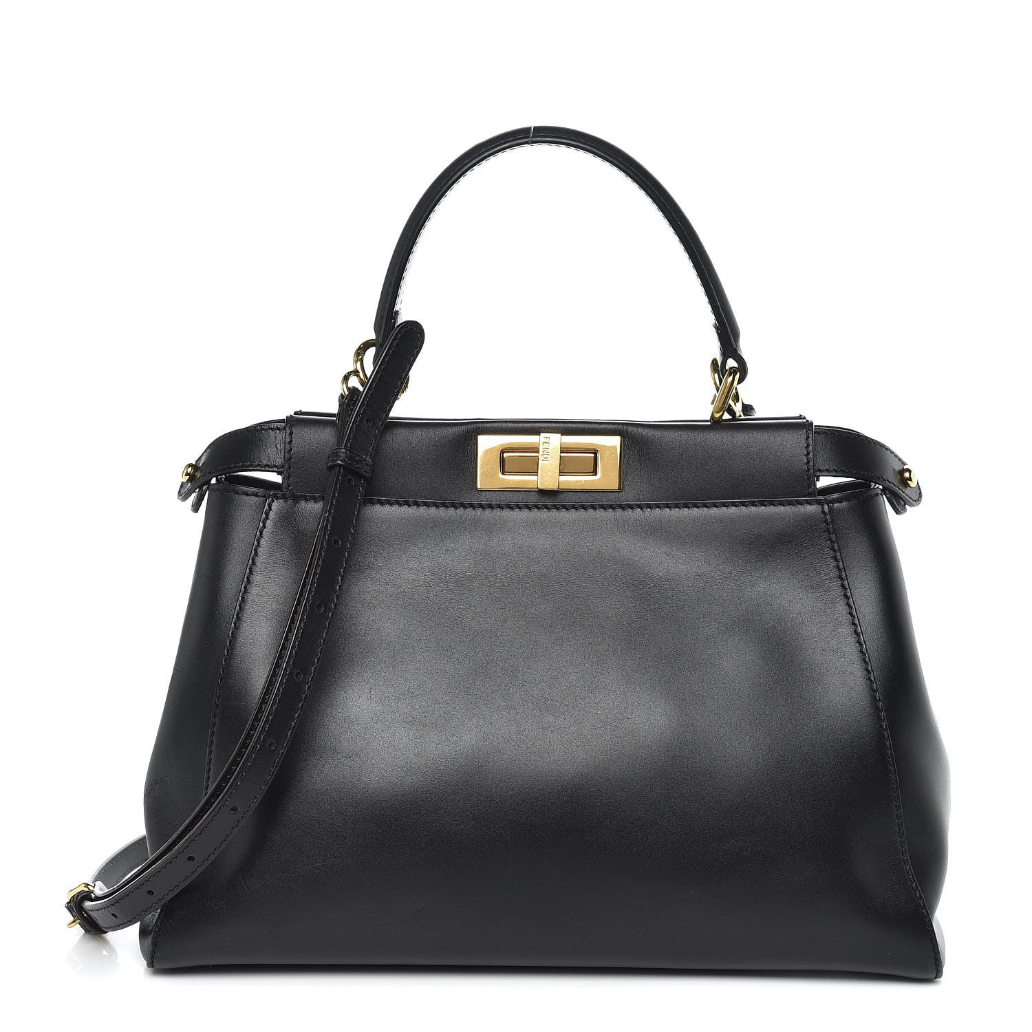 Fendi Vitello Morgan Shiny Nappa Medium Peekaboo Iconic Satchel Black 1 of 14