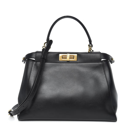 Fendi Vitello Morgan Shiny Nappa Medium Peekaboo Iconic Satchel Black 1 of 14