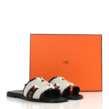 Hermes Toile H Oran Fringe Sandals 37.5 Prunoir 9 of 9
