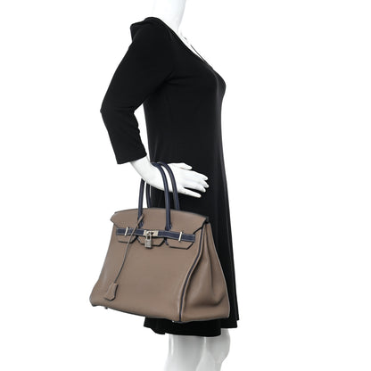 Hermes Togo Horseshoe Birkin 35 Etoupe Bleu Nuit 2 of 13