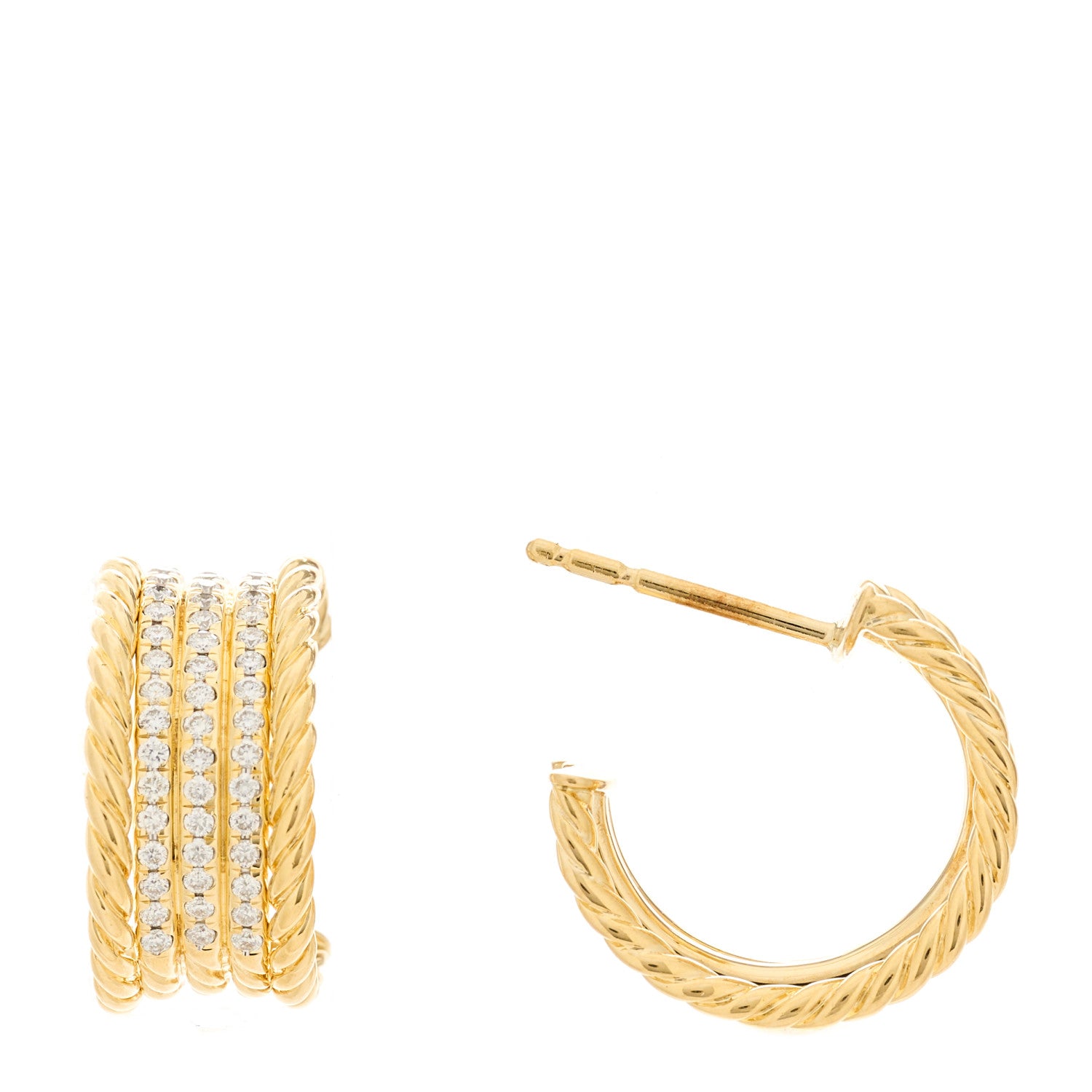 David Yurman 18K Yellow Gold Diamond Origami Huggie Earrings 1 of 4