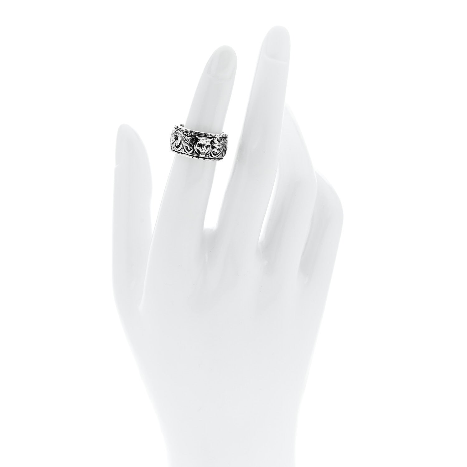 Gucci Sterling Silver Thin Feline Band Ring 47 4.25 2 of 7