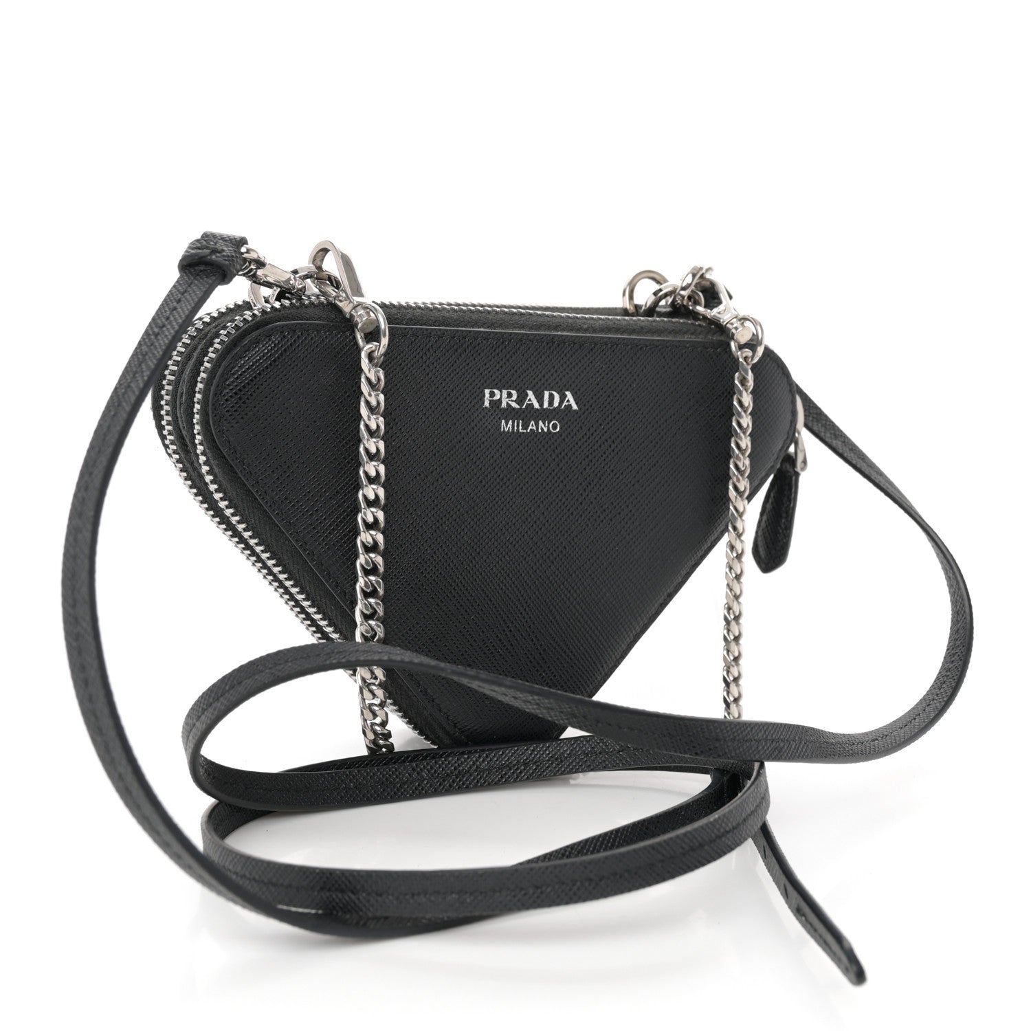 Prada Saffiano Mini Triangle Crossbody Pouch Black 3 of 12