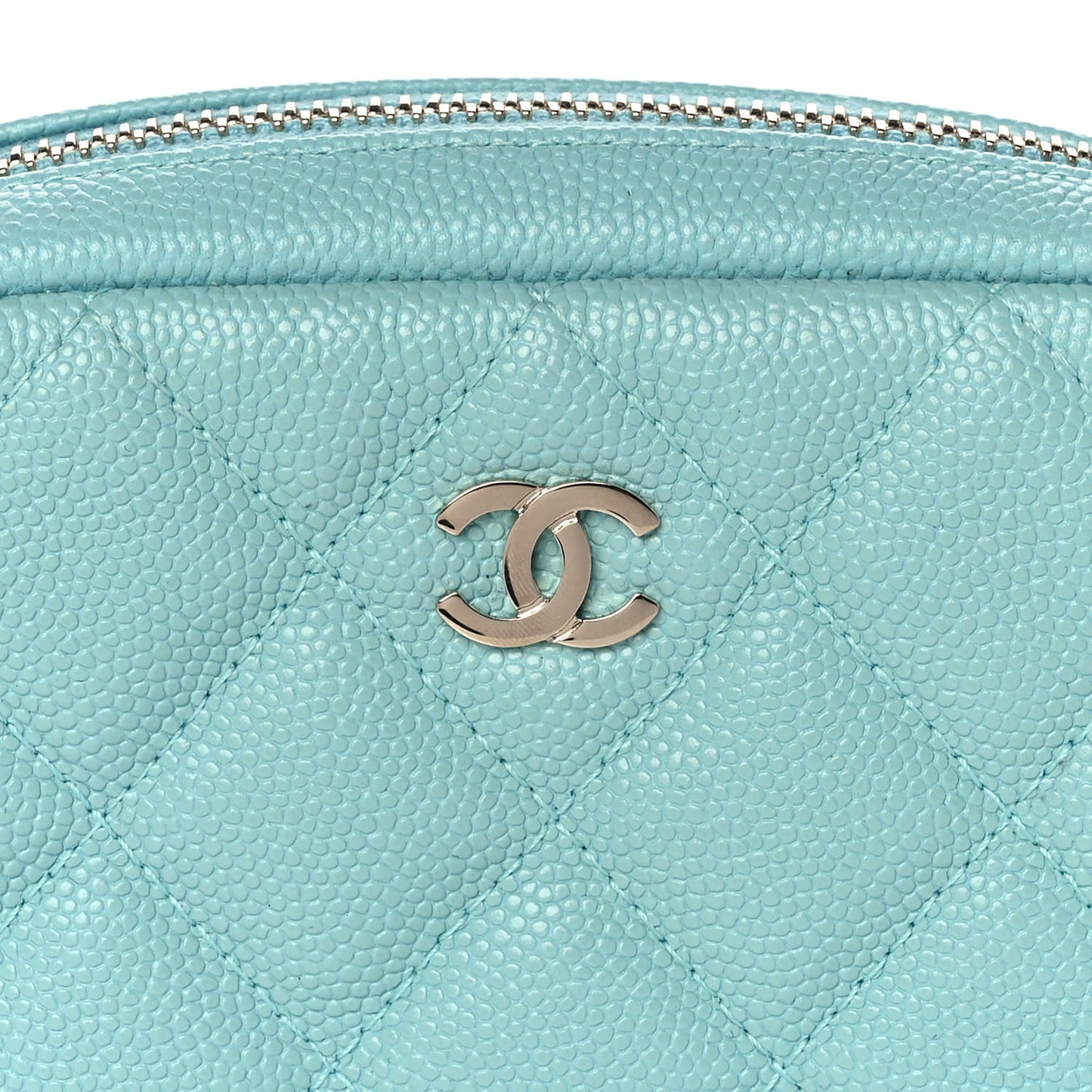 Caviar Quilted Small Curvy Pouch Cosmetic Case Light Blue