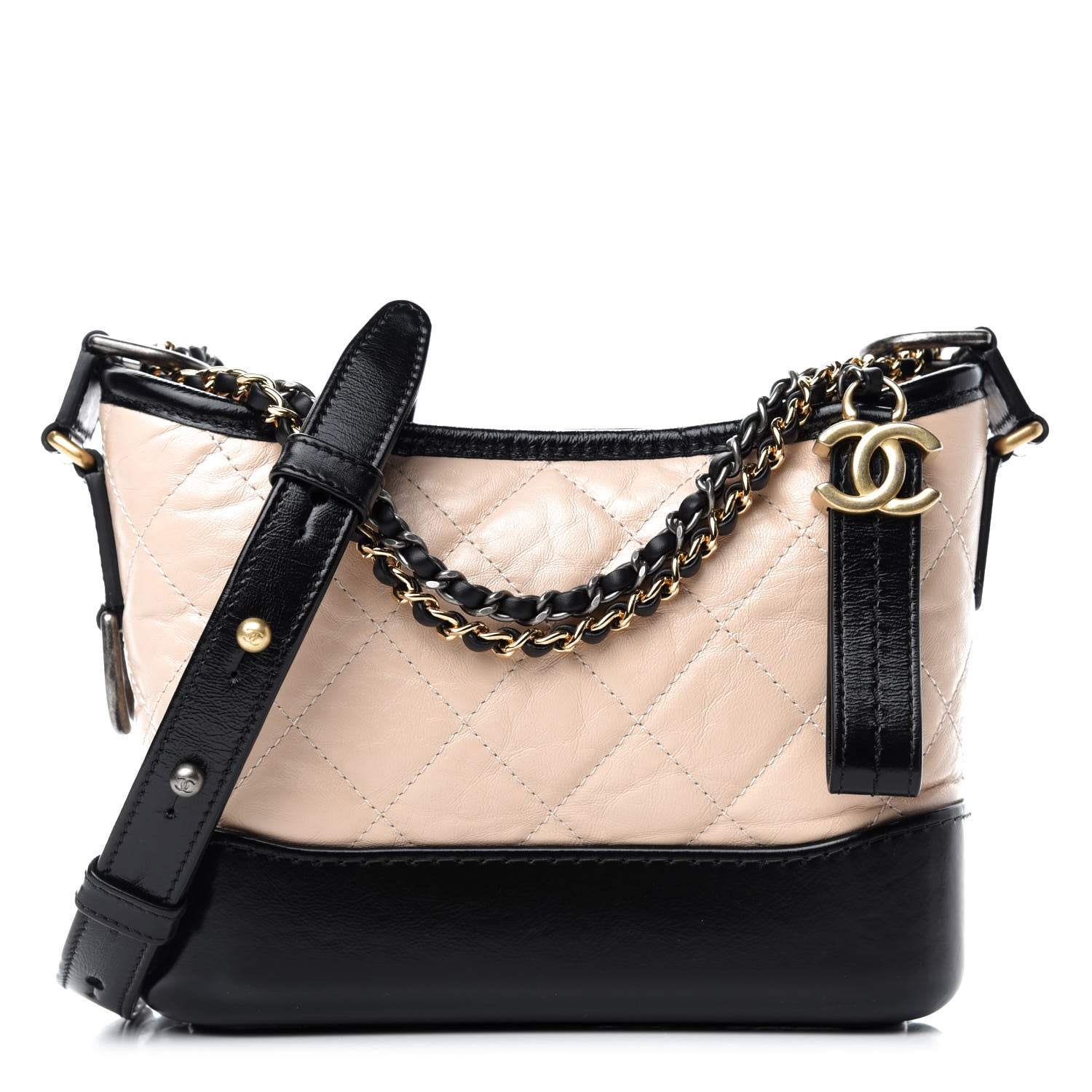 Chanel Aged Calfskin Quilted Small Gabrielle Hobo Beige Black 1 of 10