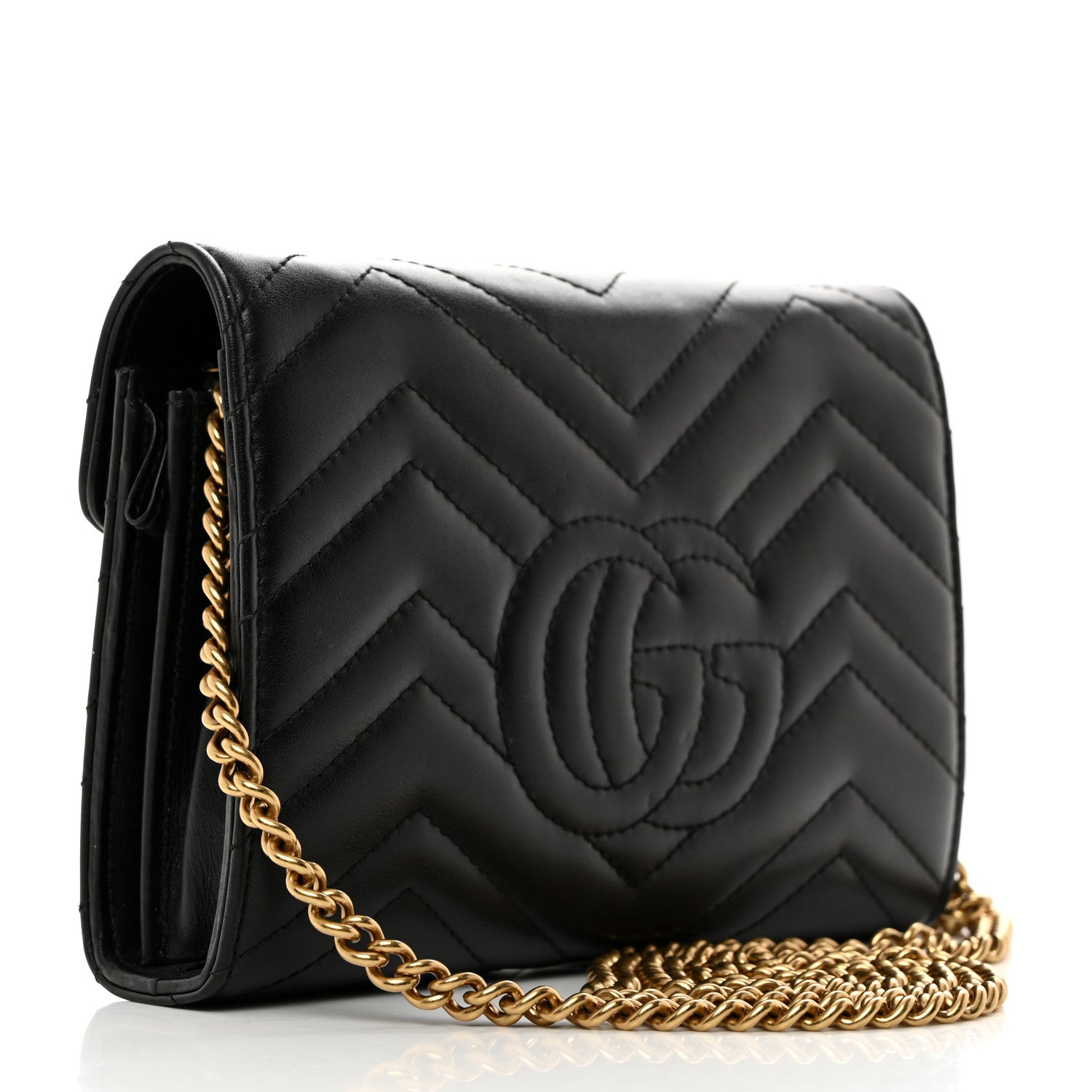 Gucci Calfskin Matelasse GG Marmont Chain Wallet Black 3 of 10