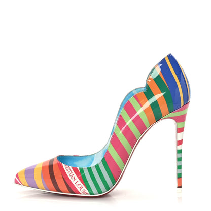 Christian Louboutin Patent Striped Grand Bain Swimming Pool Hot Chick 100 Pumps 38 Multicolor Lin Blue White 1 of 10