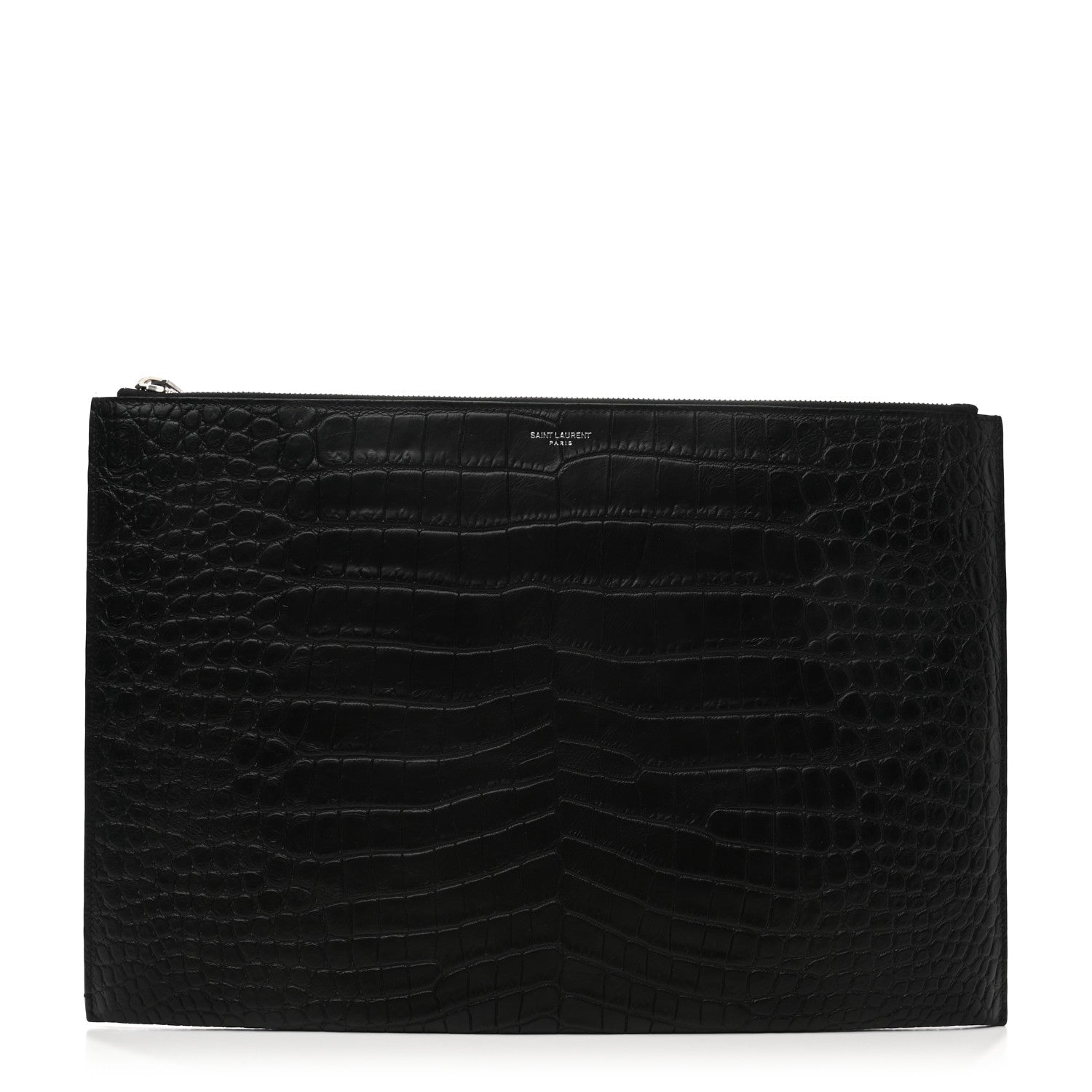 Saint Laurent Calfskin Crocodile Embossed Document Holder Black 1 of 7