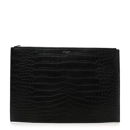 Saint Laurent Calfskin Crocodile Embossed Document Holder Black 1 of 7