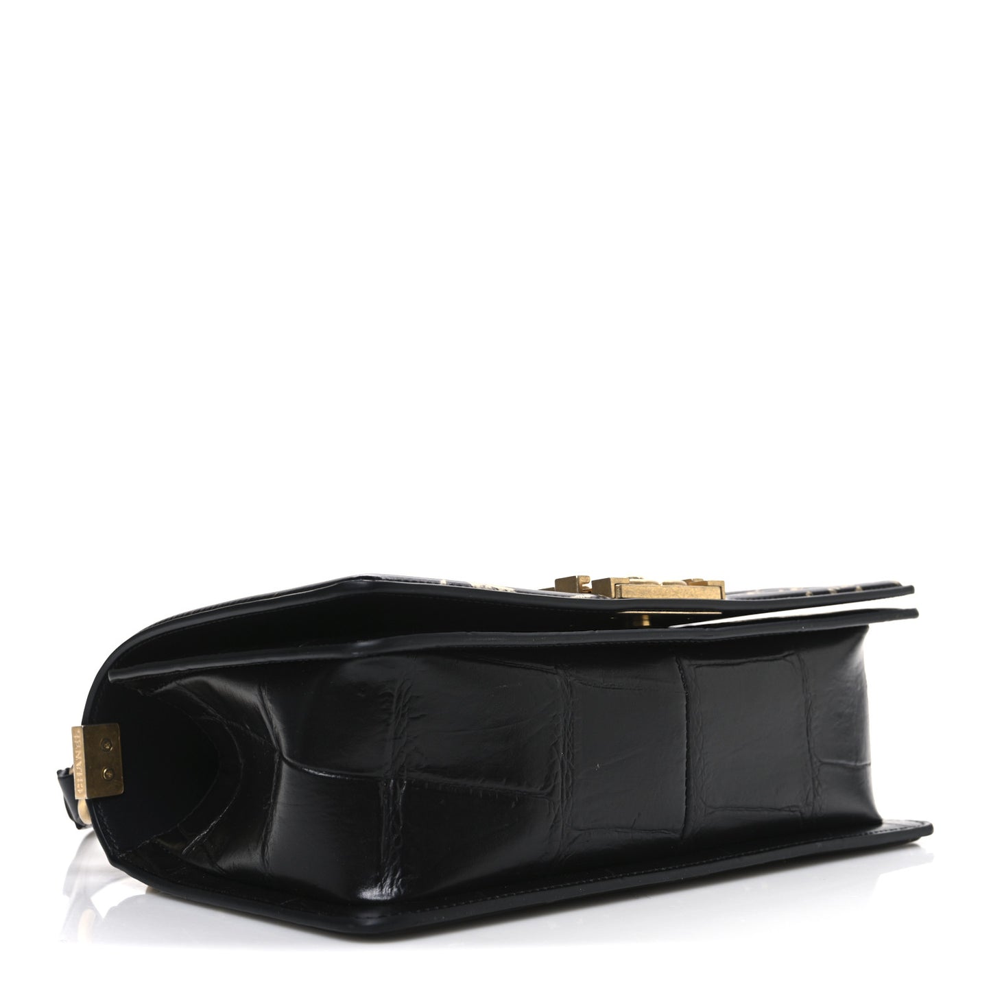 Calfskin Crocodile Embossed Graffiti Cocodile Medium Boy Flap Black