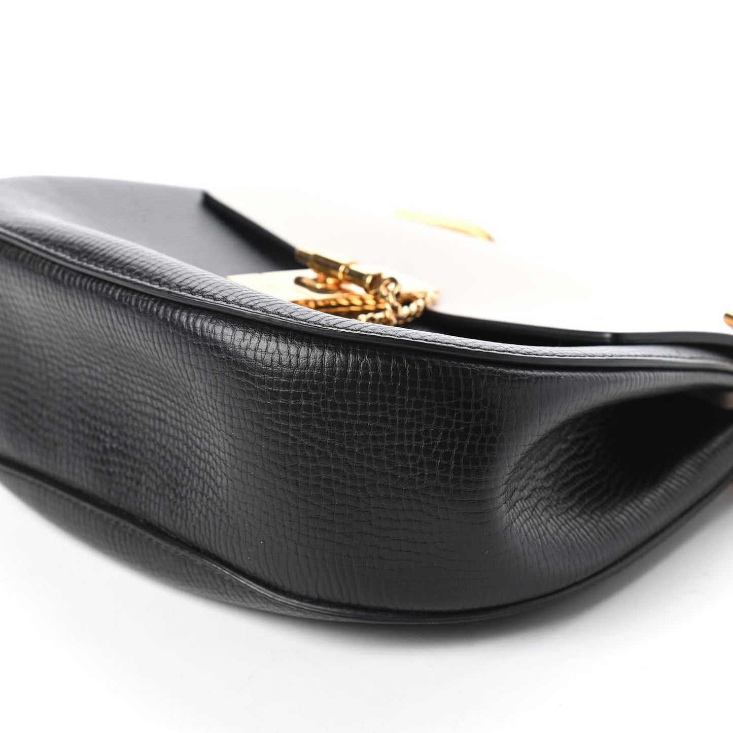 Grained Calfskin Lambskin Small Bi-Color Drew Shoulder Bag Black Powder Beige