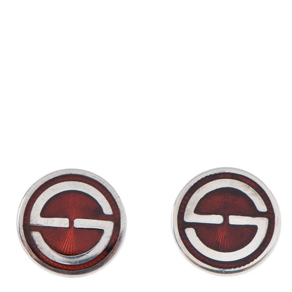 Gucci Sterling Silver Enamel GG Stud Earrings Red 1 of 5