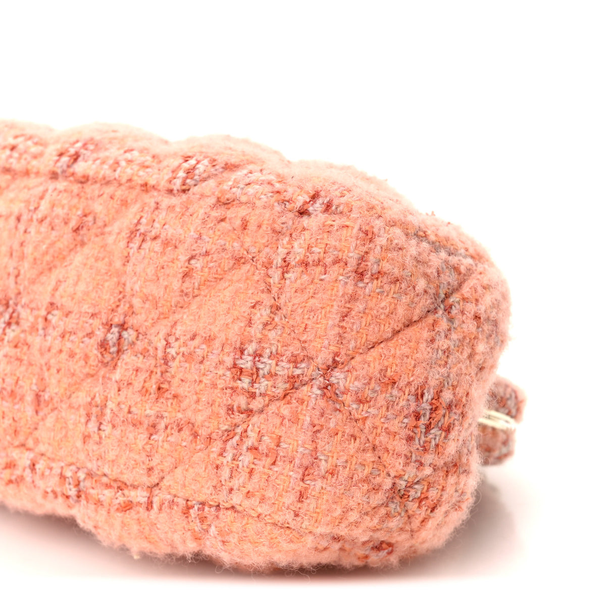 Chanel Wool Tweed Quilted CC Kisslock Clutch Coral Pink 10 of 10