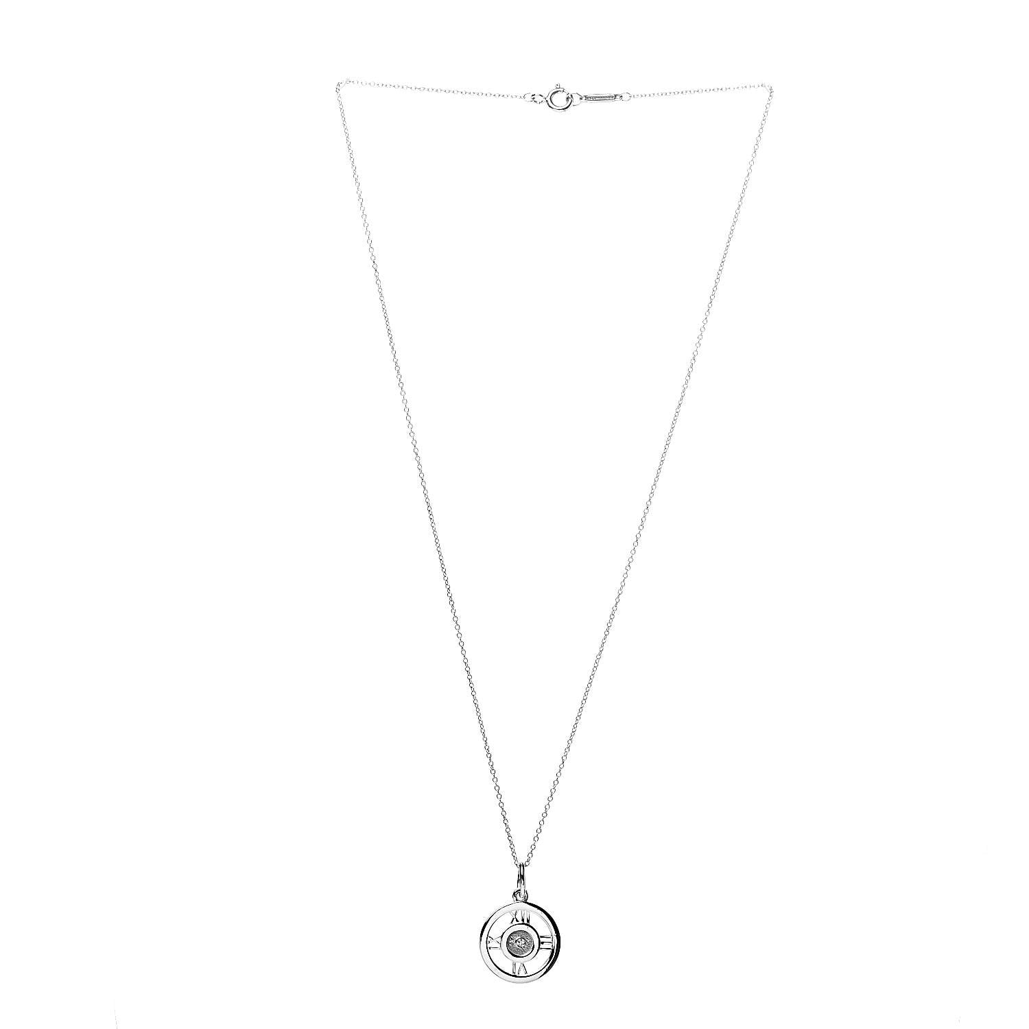 Tiffany Sterling Silver Diamond Atlas Pendant Necklace 3 of 7