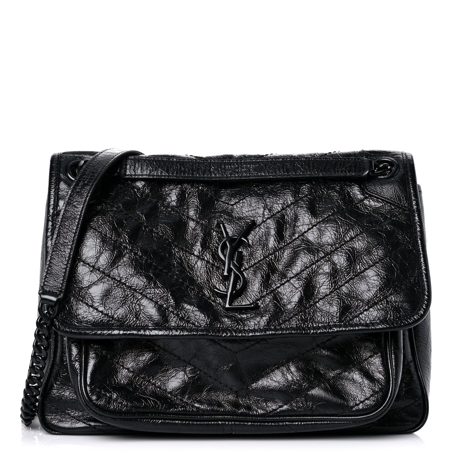 Saint Laurent Crinkled Calfskin Matelasse Monogram Medium Niki Chain Satchel Black 1 of 11