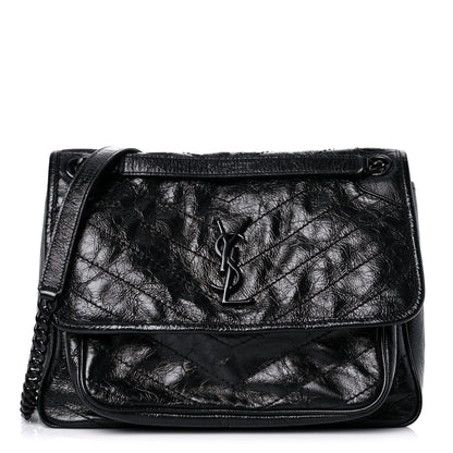 Saint Laurent Crinkled Calfskin Matelasse Monogram Medium Niki Chain Satchel Black 1 of 11