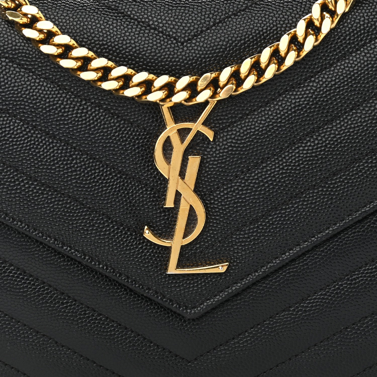 Saint Laurent Grain De Poudre Matelasse Chevron Monogram Chain Wallet Black 8 of 11