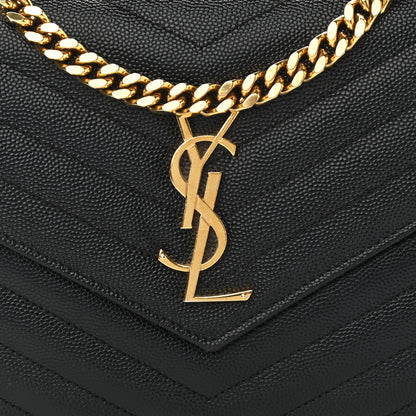 Saint Laurent Grain De Poudre Matelasse Chevron Monogram Chain Wallet Black 8 of 11