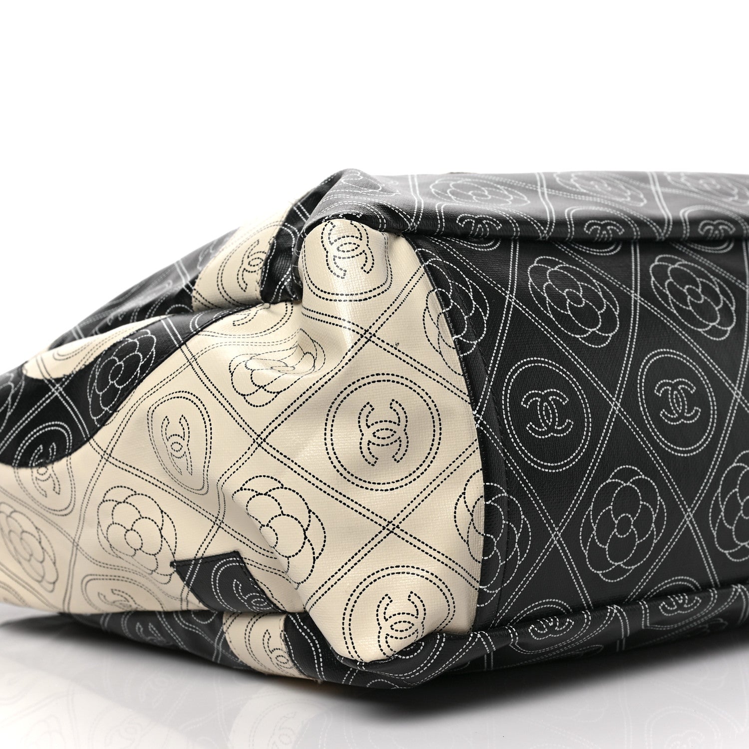 Chanel Coated Canvas Camellia Medium Shopping Tote Black Beige 7 of 8