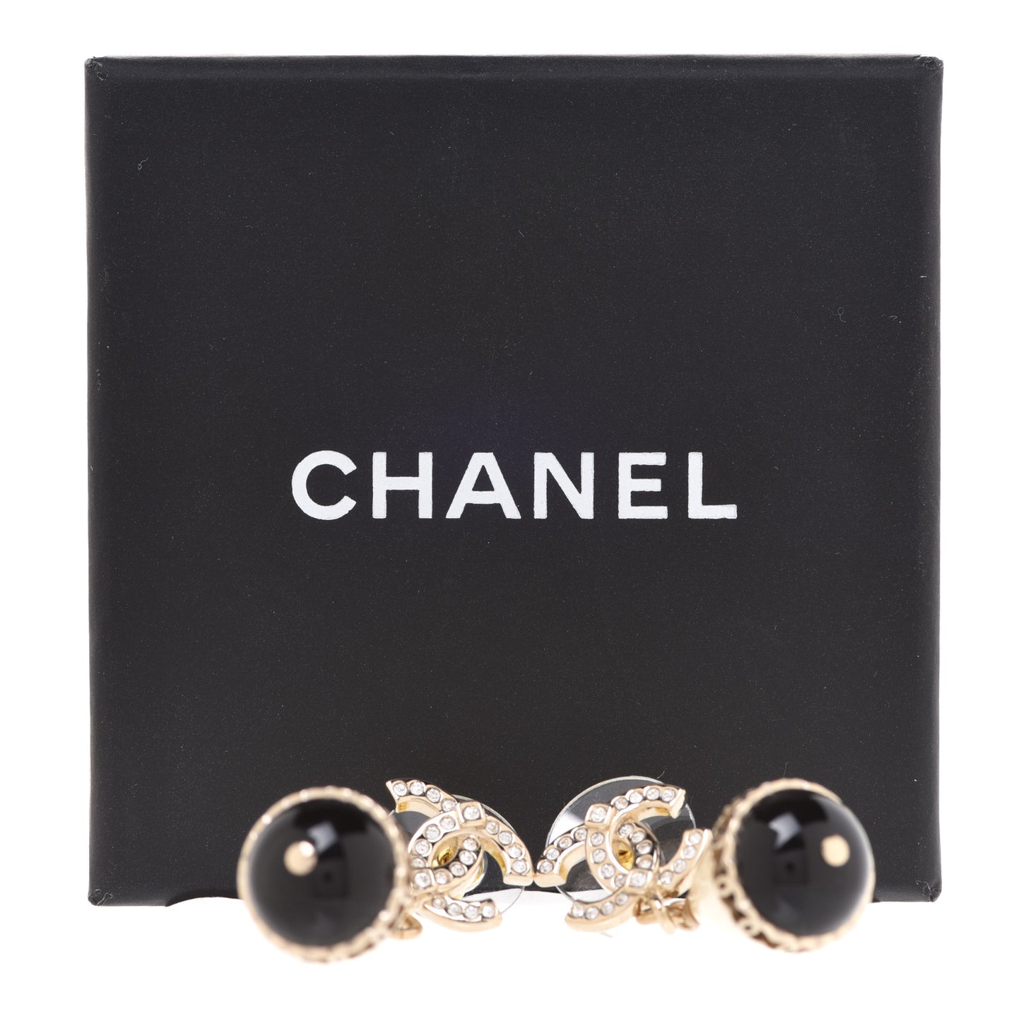 Crystal Pearl CC Fantasy Drop Earrings Gold Black