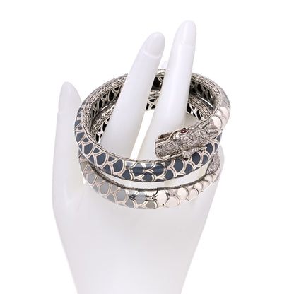 John Hardy Sterling Silver Enamel White Sapphire Ruby Naga Double Ombre Coil Bracelet 2 of 5