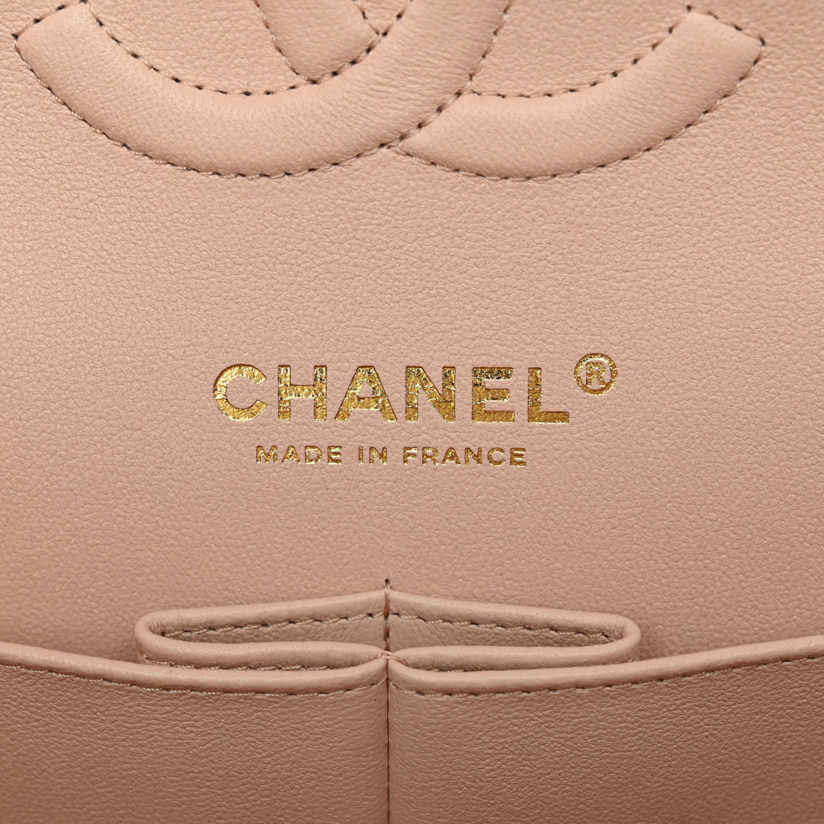 Caviar Quilted Medium Double Flap Light Beige