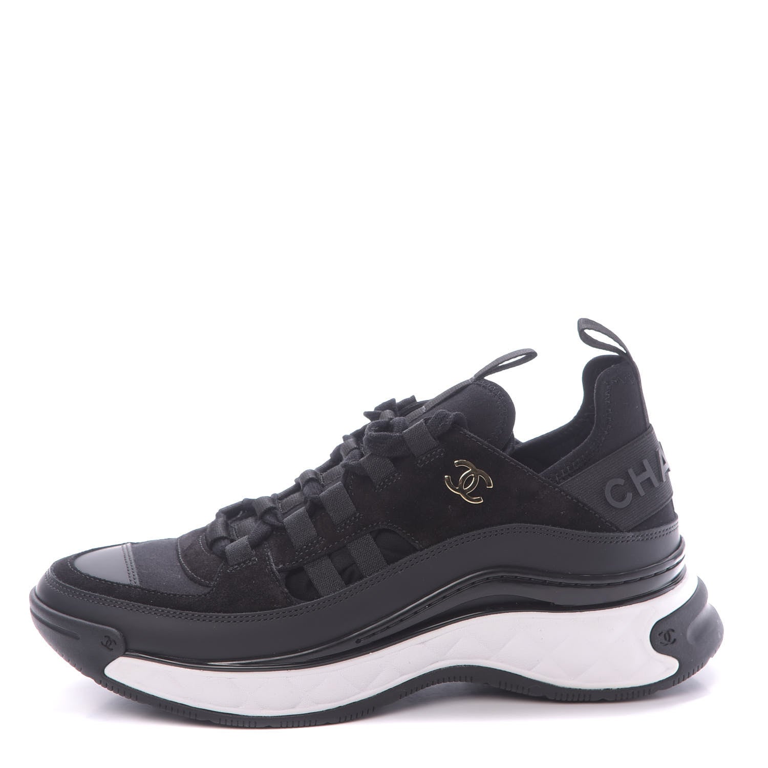 Chanel Fabric Calfskin Suede CC Sneakers 37.5 Black 1 of 9