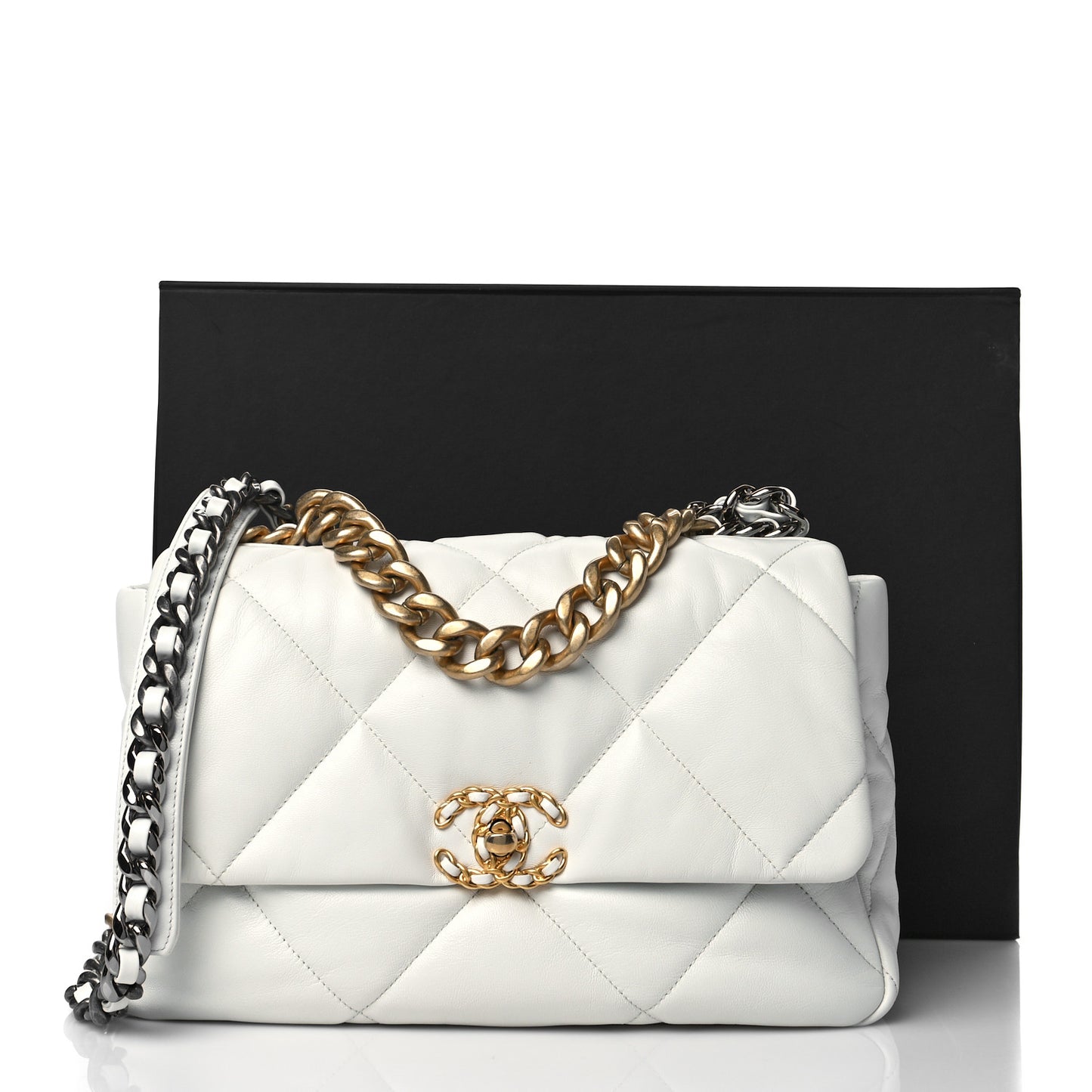 Goatskin Quilted Large Chanel 19 Flap White