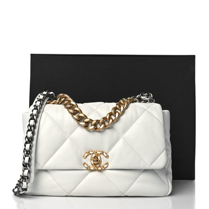 Chanel Goatskin Quilted Large Chanel 19 Flap White 10 of 10