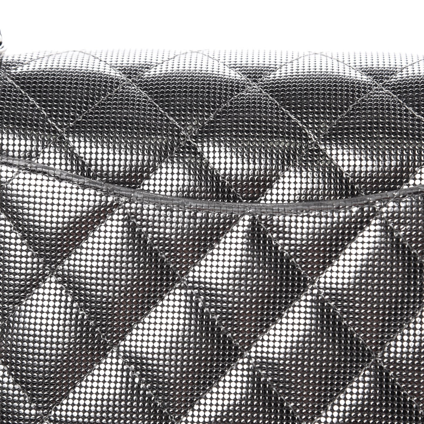 Metallic Calfskin Quilted Pixel Effect Mini Rectangular Flap Dark Silver
