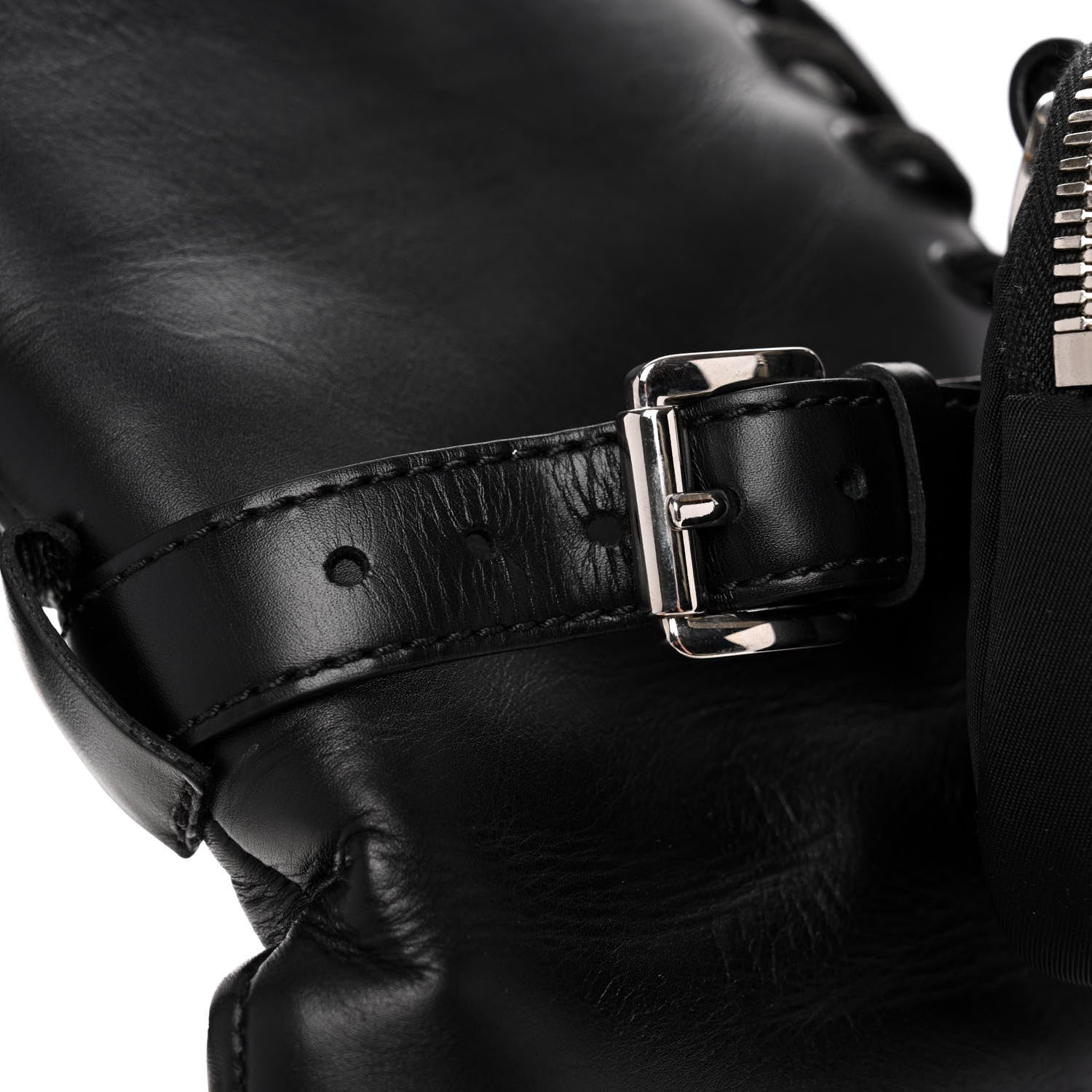 Prada Spazzolato Rois Re-Nylon Metal Triangle Logo Monolith Pouch Pocket 55mm Tall Combat Boots 38.5 Black 12 of 12