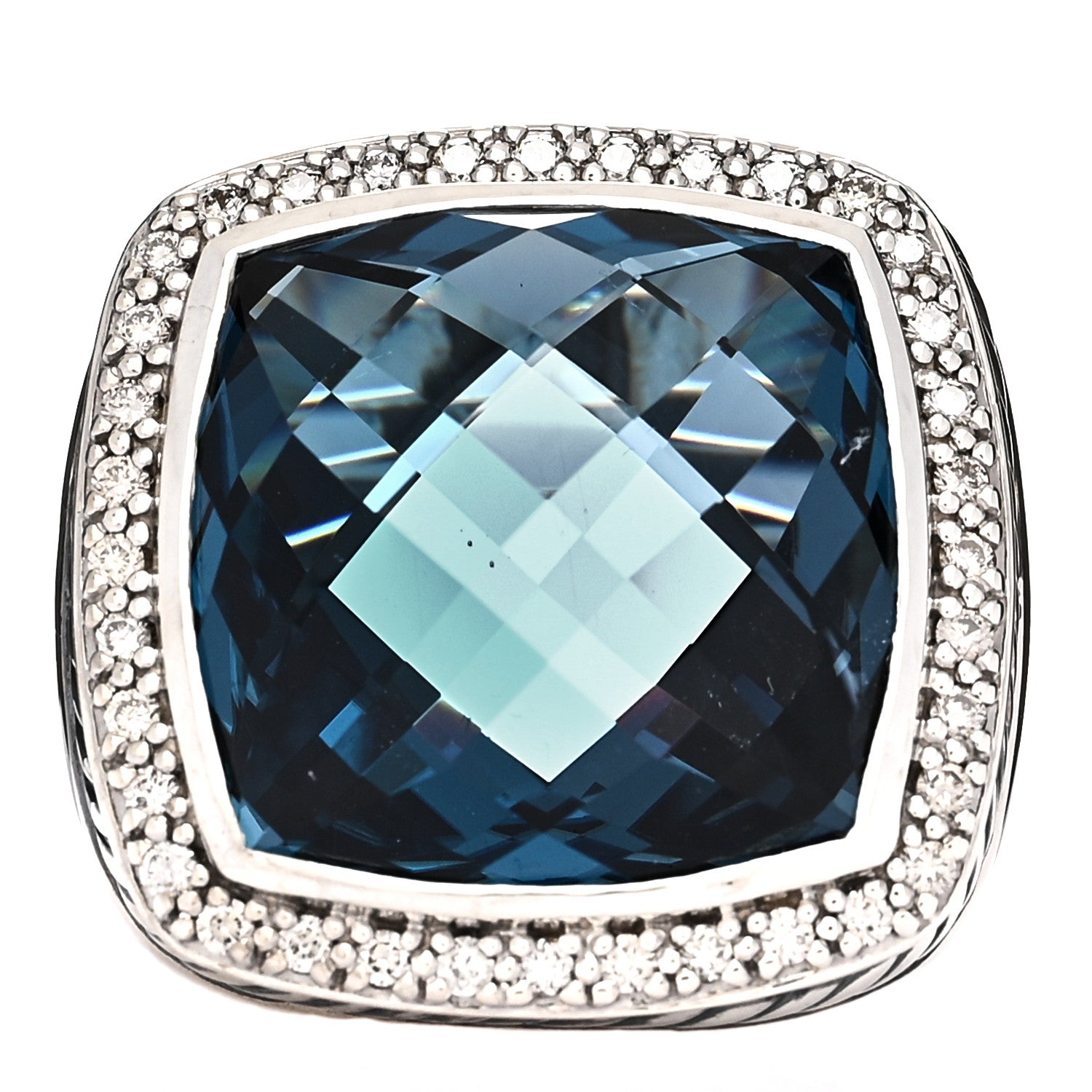 David Yurman Sterling Silver Diamond Hampton Blue Topaz 20mm Albion Statement Ring 55 7.25 1 of 5