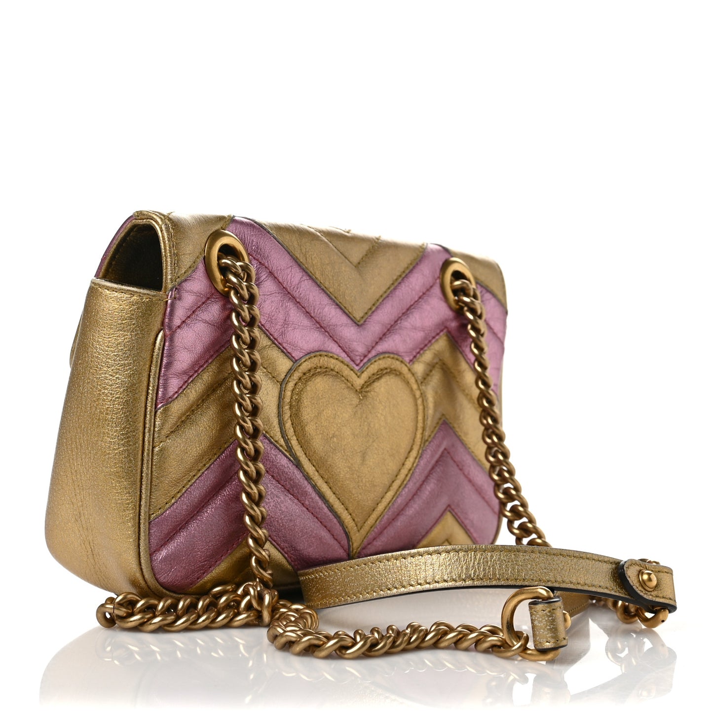 Metallic Calfskin Matelasse Mini GG Marmont Shoulder Bag Gold Pink