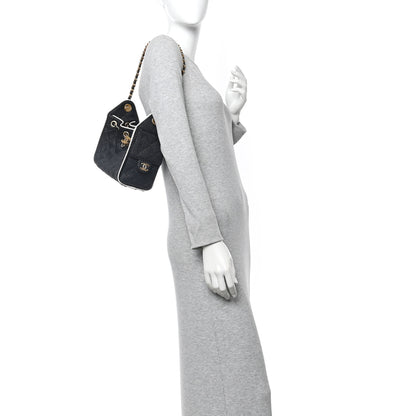 Chanel Braided Raffia Calfskin Quilted Mini Chanel 25 Handbag Black White 2 of 11