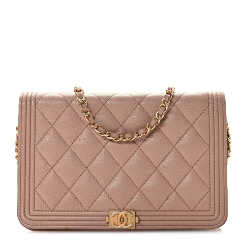 Caviar Quilted Boy Wallet On Chain WOC Dark Beige
